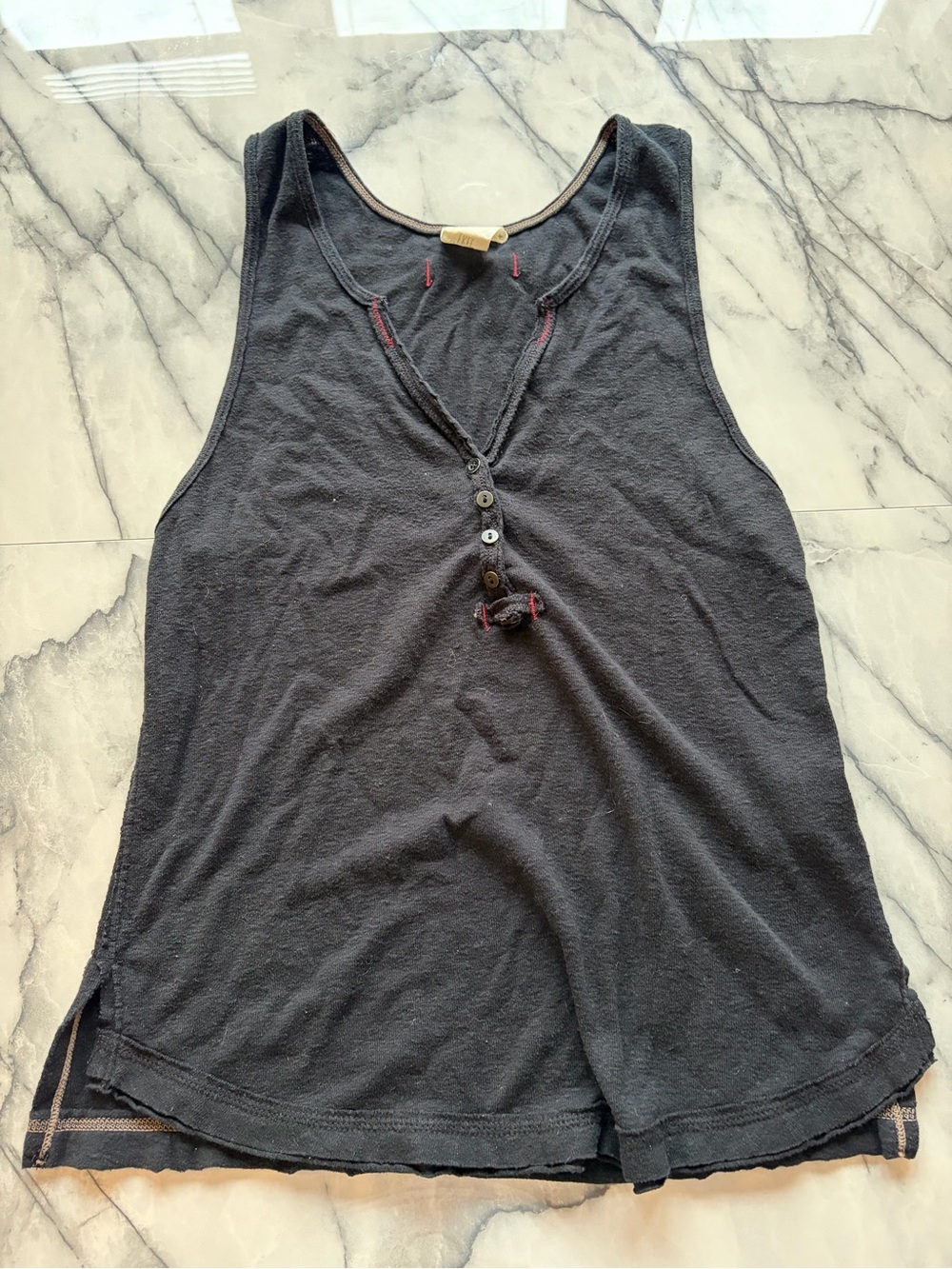 Free People Women’s Black Sleeveless Henley Tank Top